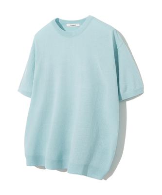 KNITTED Cool Summer Essential Round Short Sleeve Knit Tee Sky Blue