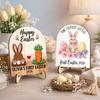 Standing Wooden Rabbit Ornament Cartoon Bunny Eggs Decor Easter Table Decoration  Farmhouse Home