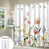 Charming Floral Bath Curtain - Delicate Flowers & Green Leaves, Waterproof Home Decor Adds Natural Beauty To Your Bathroom