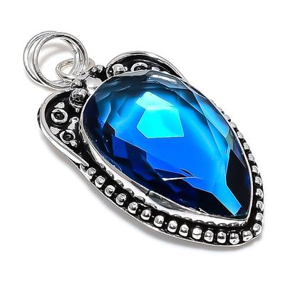 Pendentif Pierre Précieuse Topaze Bleue de Londres Naturelle Argent Sterling 925 2,44" u7b95