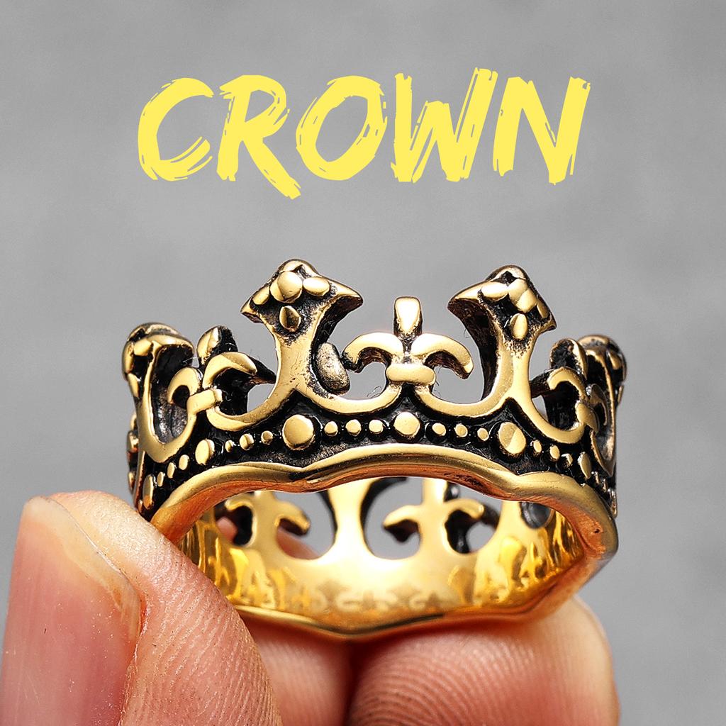 Aesthetic Crown Men Rings Stainless Steel Punk Rock Vintage Cool Stuff Fashion Jewelry Accessories For Women Gift