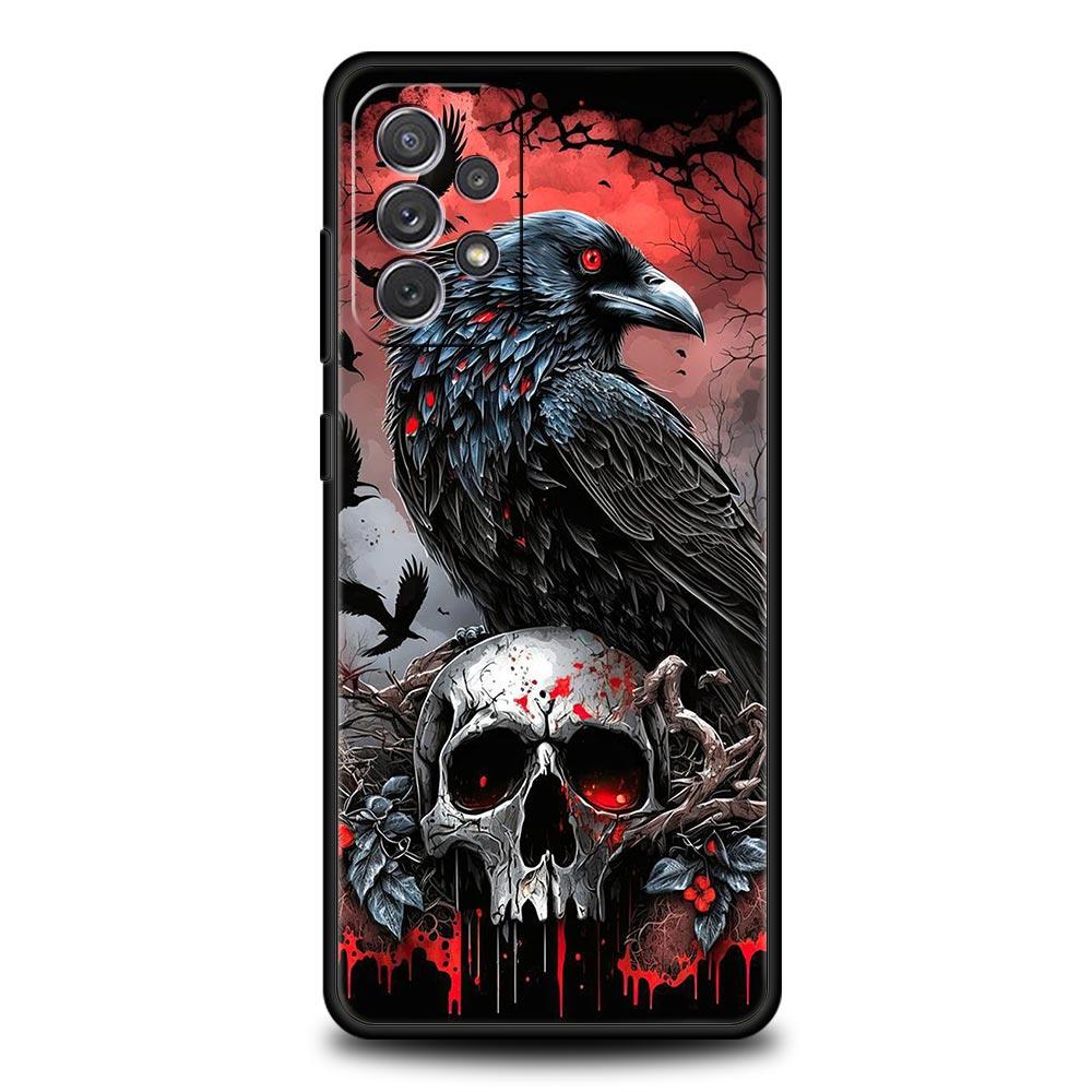 Raven Crow Skull Pattern Phone Case For Samsung Galaxy A17 A07 A55 A35 A25 A15 A05 A33 A31 A23 A21s A13 A41 A73 A53 A51 A71Cover