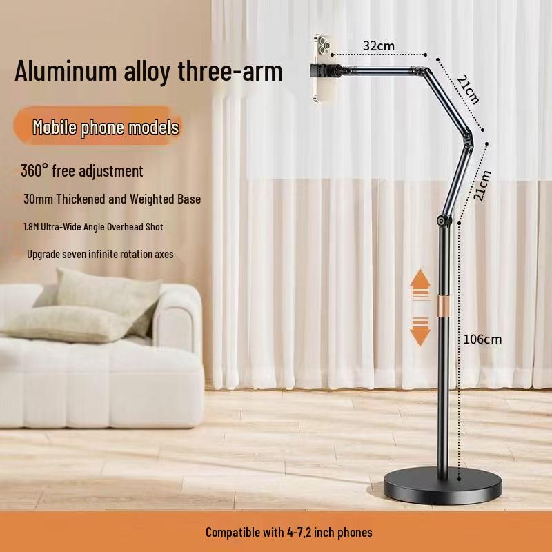 Dual Position Magnetic Phone Holder for Floor-Standing Live Streaming & Multi-functional Top-Down Shooting