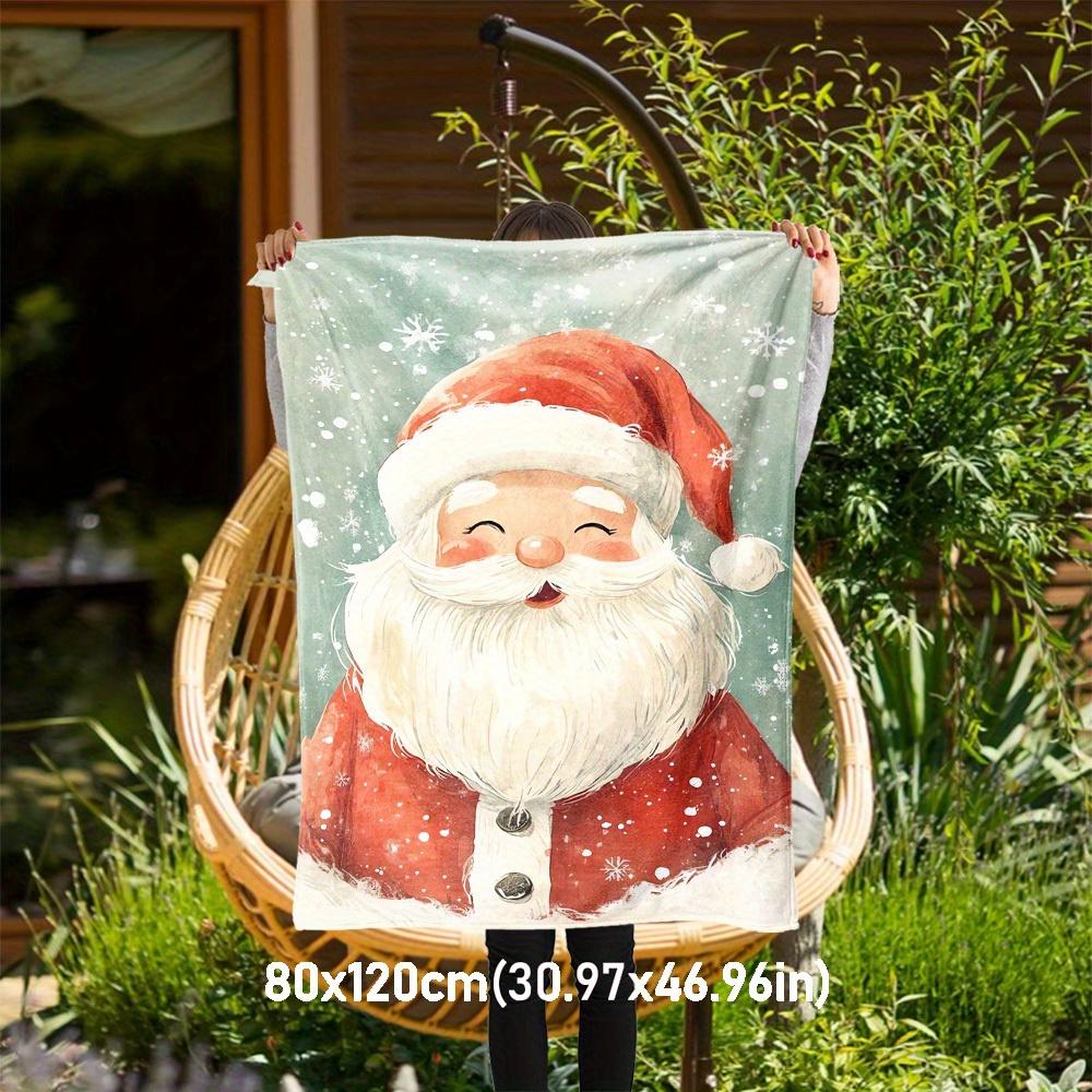1pc Christmas Santa Claus Theme Design Flannel Blanket - 3D Printed Soft Warm, All-Season Lightweight Throw for Camping Travel Bed-080702