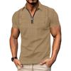 Mens Casual Short Sleeve Breathable Zip Grid Print Polo Shirt