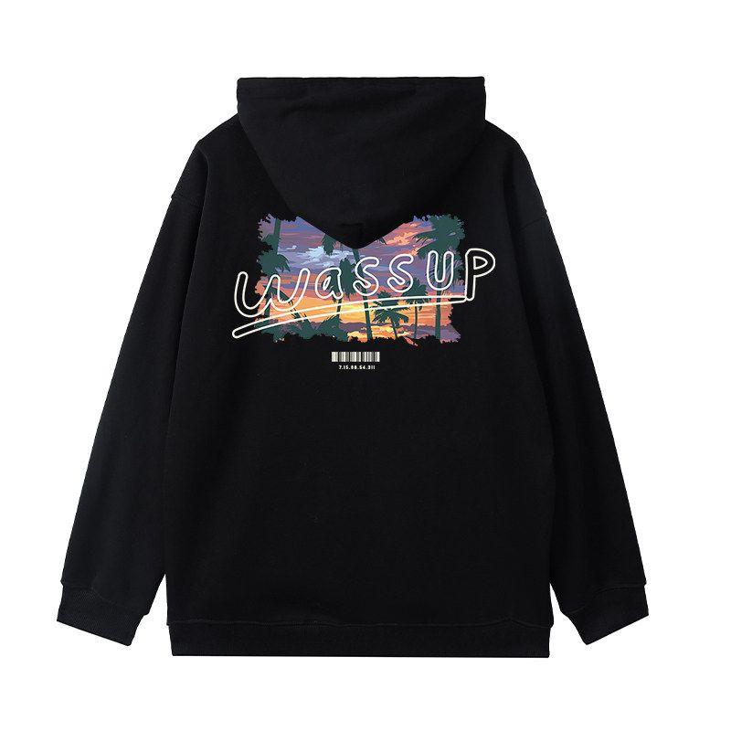 Wassup Heods Heavyweight Sweatshirt for Men, Spring and Autumn Style, Hooded Trendy Brand Oversize Men's Jacket, American Style Top