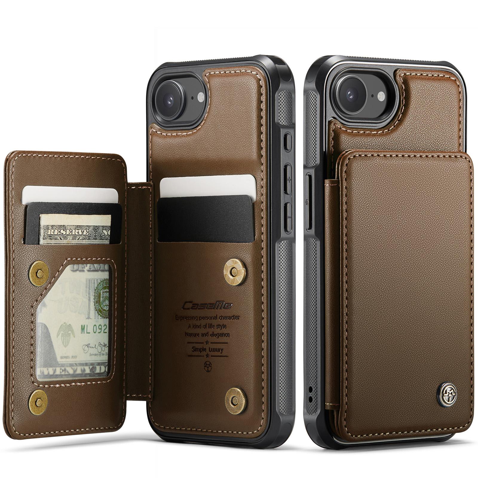 

For iPhone 16e Phone Case CASEME C22 Leather Back Cover with RFID Blocking Card Slots Green