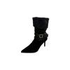 Autumn and Winter New Pointed-toed High-heeled Temperament French Suede Braided Belt Buckle Medium Boots
