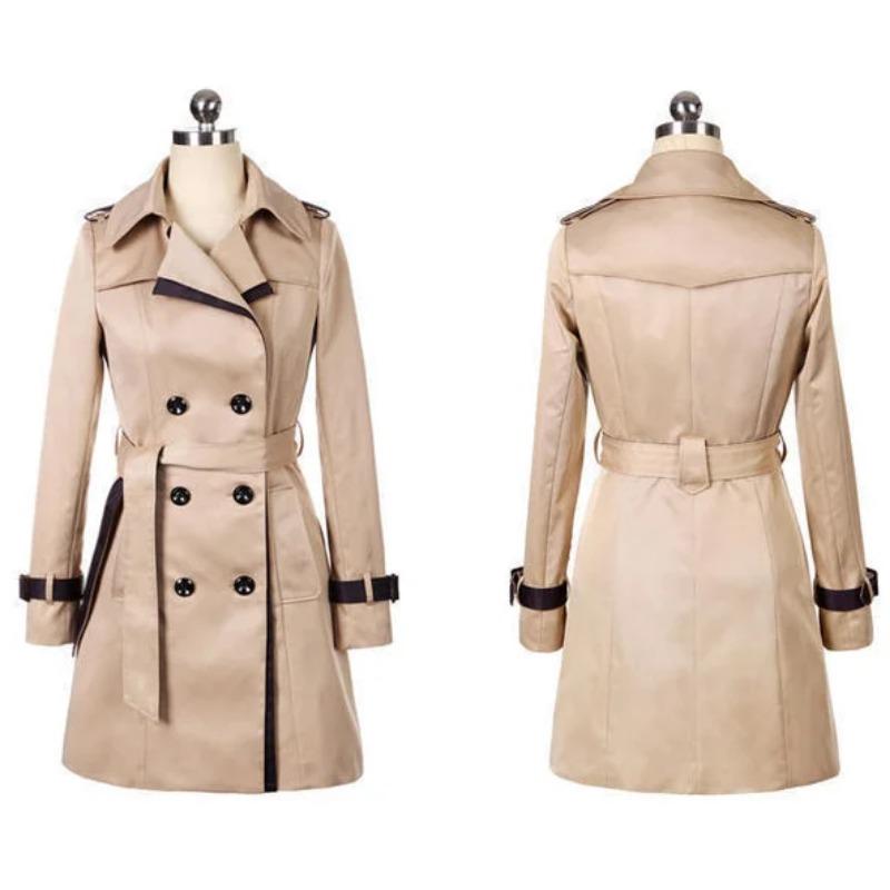 Abrigo Trench de Doble Botonadura para Mujer Peatchwork Manga Larga Chaqueta de Largo Medio Abrigos de Moda Otoño Invierno Casual Chic Ropa Exterior Femenina