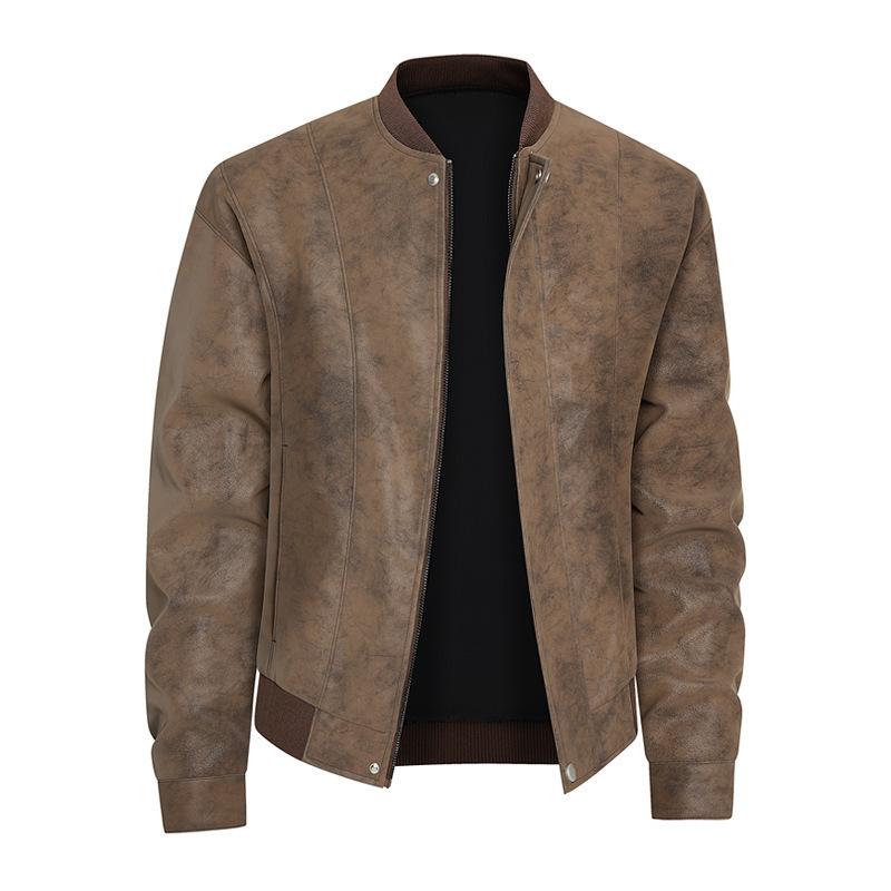 Autumn and winter locomotive jacket teen men's suede PU jacket casual stand-up collar leather jacket windproof
