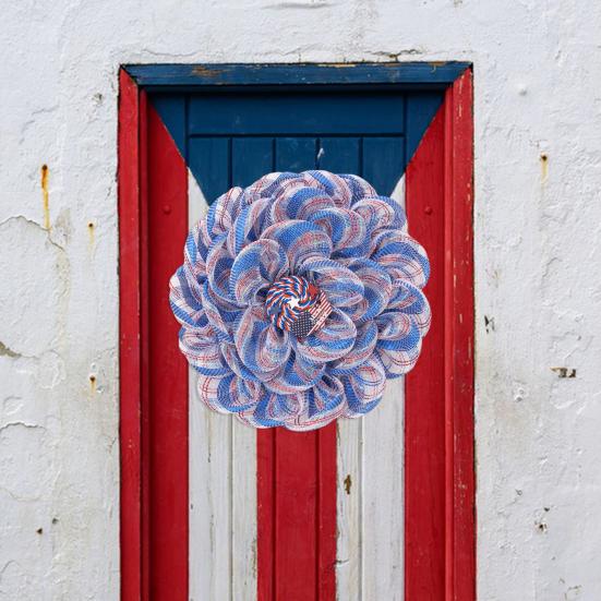 Věnec na 4. července Patriotický Americana Vzpomínkový den Závěsný věnec pro Den nezávislosti Dekorace na dveře, okno, zeď