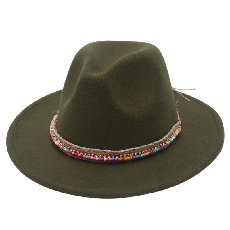 Pălărie înaltă Stil Etnic Lanț de Mărgele Lucrat Manual Pălărie Jazz Pălărie Fedorado pentru Spectacol Culoare Pălărie