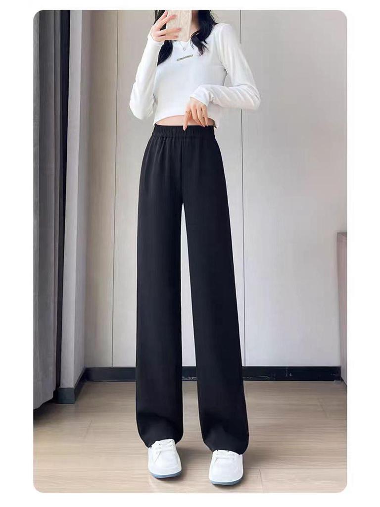 Women's Black Versatile High-Waisted Wide-Leg Pants