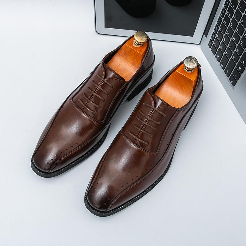 

Трендовые Новые Мужские Повседневные Черные Коричневые Оксфорды на Шнуровке Джентльменские Деловые Лоферы Платье Выпускной Обувь Zapatos Hombre 38