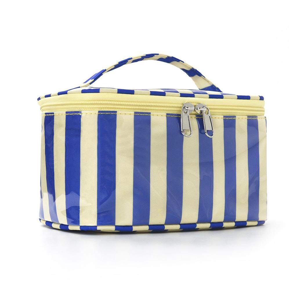 Color-Block Striped Makeup Bag: Large, Waterproof PVC Toiletry and Travel Storage Bag