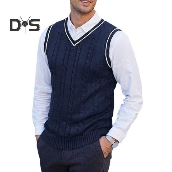 Pánská vesta svetr s výstřihem do V bez rukávů Slim Fit Colorblock Pletený svetr Slim Fit Střední délka Zahuštěný svetr preppy a business stylu