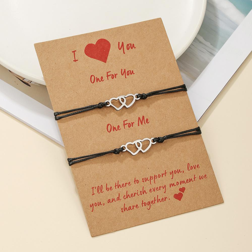 a pair of love girlfriend bracelets, couple friendship woven hand ropes, adjustable matching gift card jewelry batches
