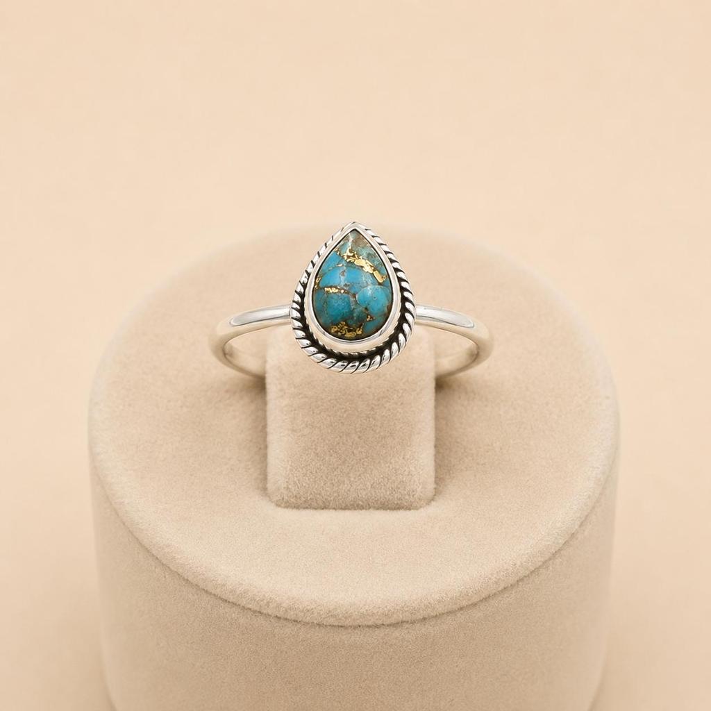 Turquoise Teardrop Ring In 925 Sterling Silver, Handmade Boho Gemstone Ring, Minimalist Turquoise Jewelry for Women