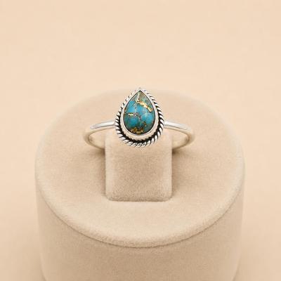 Turquoise Teardrop Ring In 925 Sterling Silver, Handmade Boho Gemstone Ring, Minimalist Turquoise Jewelry for Women