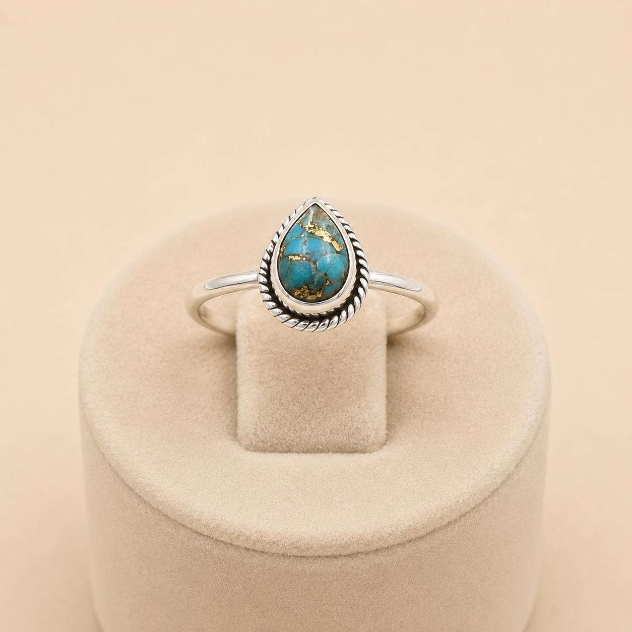

Turquoise Teardrop Ring in 925 Sterling Silver, Handmade Boho Gemstone Ring, Minimalist Turquoise Jewelry for Women 12 срібний
