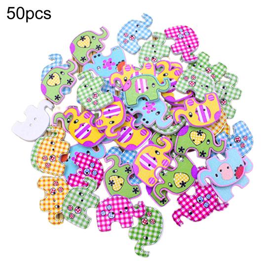 50pcs Lovely Sewing Cartoon Animal Elphant Dog Scrapbooking 2 Holes Wood