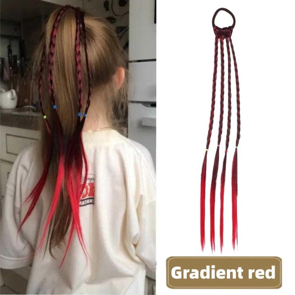 

1-8PCS Girls Rubber Bands Hair Extensions for Kids, Colorful Wigs Braids for for Girls Women,Rainbow Braided Synthetic Hairpiece 40cm
