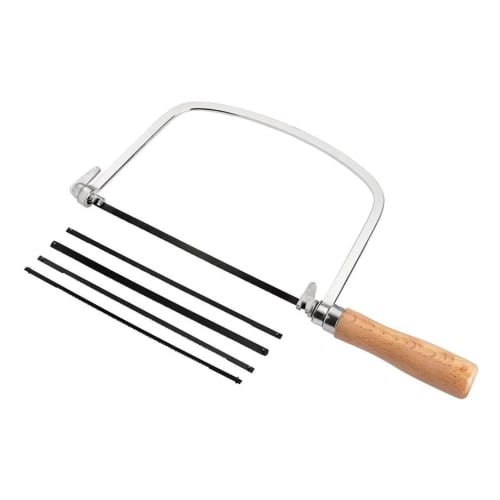 DFsucces Jigsaw, Hacksaw Frame, U-Shaped Decorative Cutting Saw, Steel Frame, Manual, for Stonework and Thin Woodworking, 4 Replacement Blades, Multi-