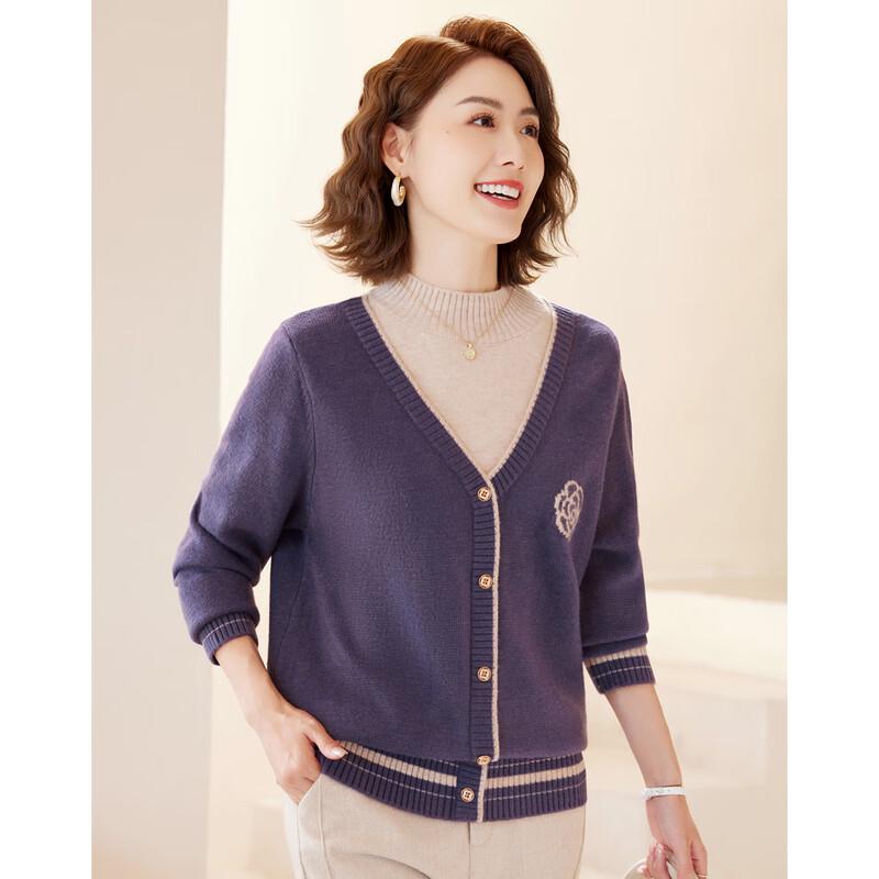 Women s Semi-High Neck Faux Two-Piece Knit Top XL