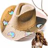 Straw Western Cowboy Hats for Women Girls Star/Moon Shapeable Cowgirl Hat Summer Outdoor Beach Sun Hat Vintage Jazz Hat