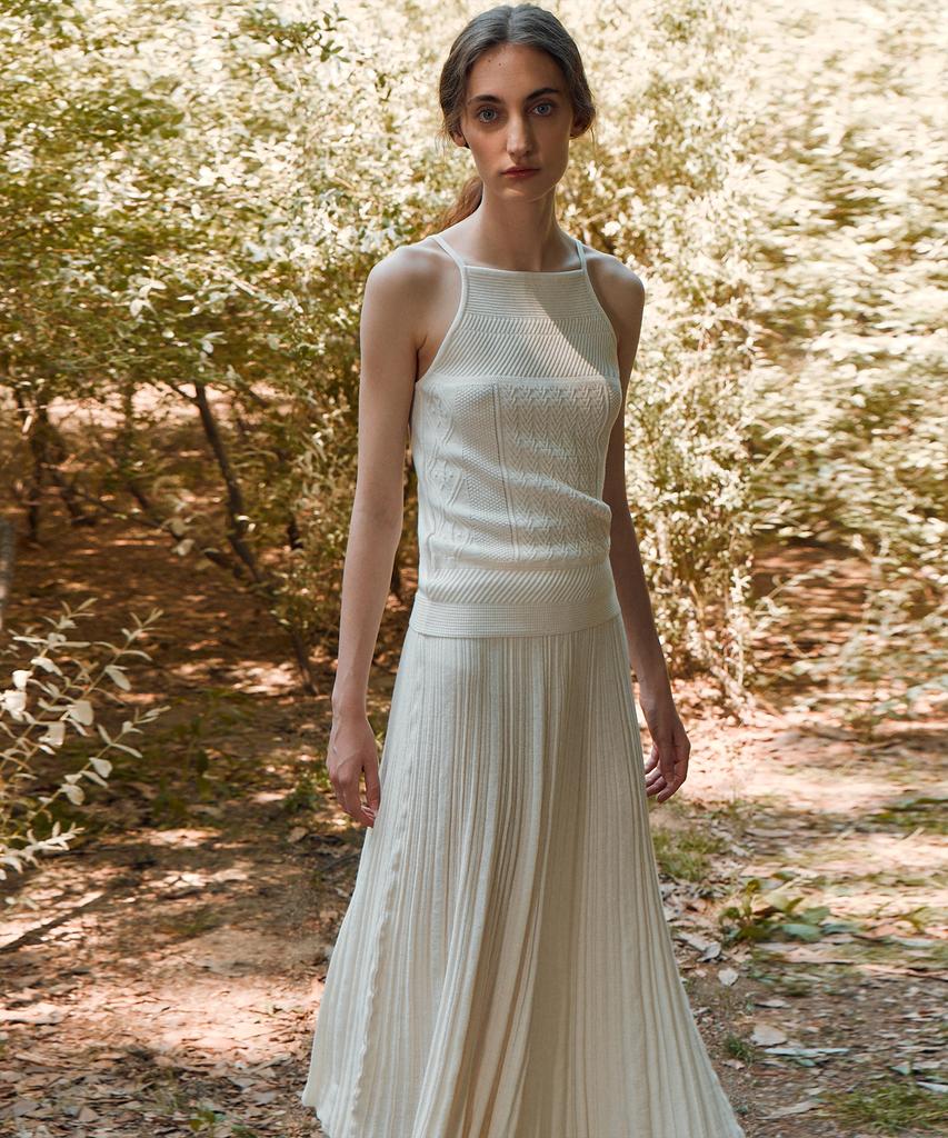 Rie Knitted Pleats Midi Skirt Cream