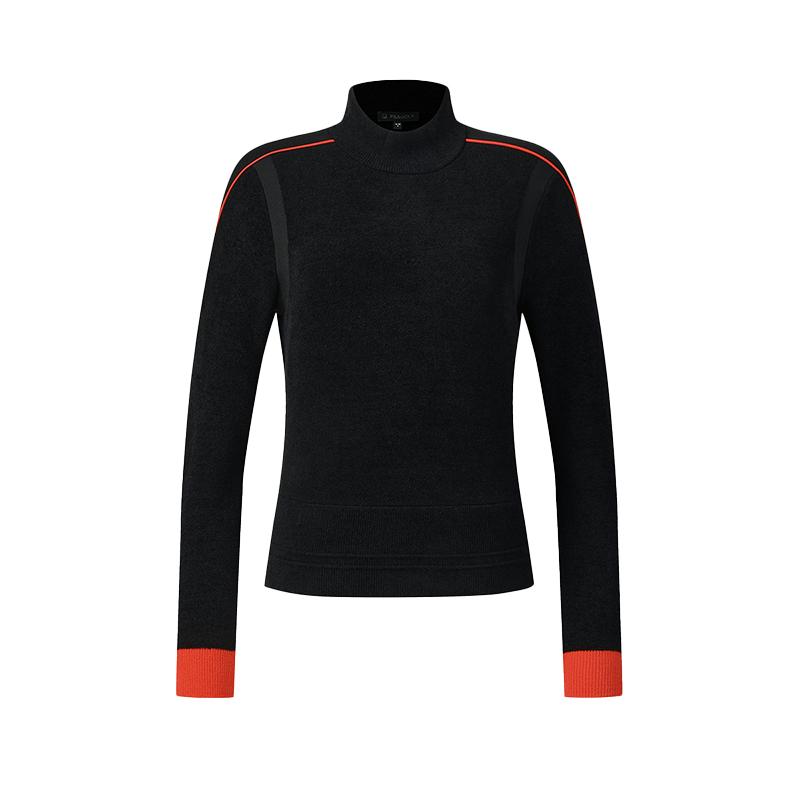 FILA Golf Series Casual Sports Comfortable Versatile Stain-Resistant Knit High Neck Long Sleeve Sweater Women sweater Deep-Black A11W545415FBK