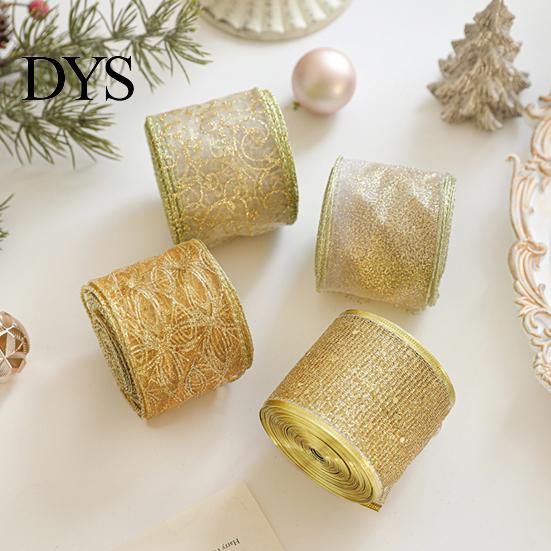 Hochwertiges Netzband für Blumengestecke 2,5" x 2,2 Yards Gold Transparent Weihnachtsbaumdekoration und Transparente Polyester-Schleifen Geschenkverpackung,