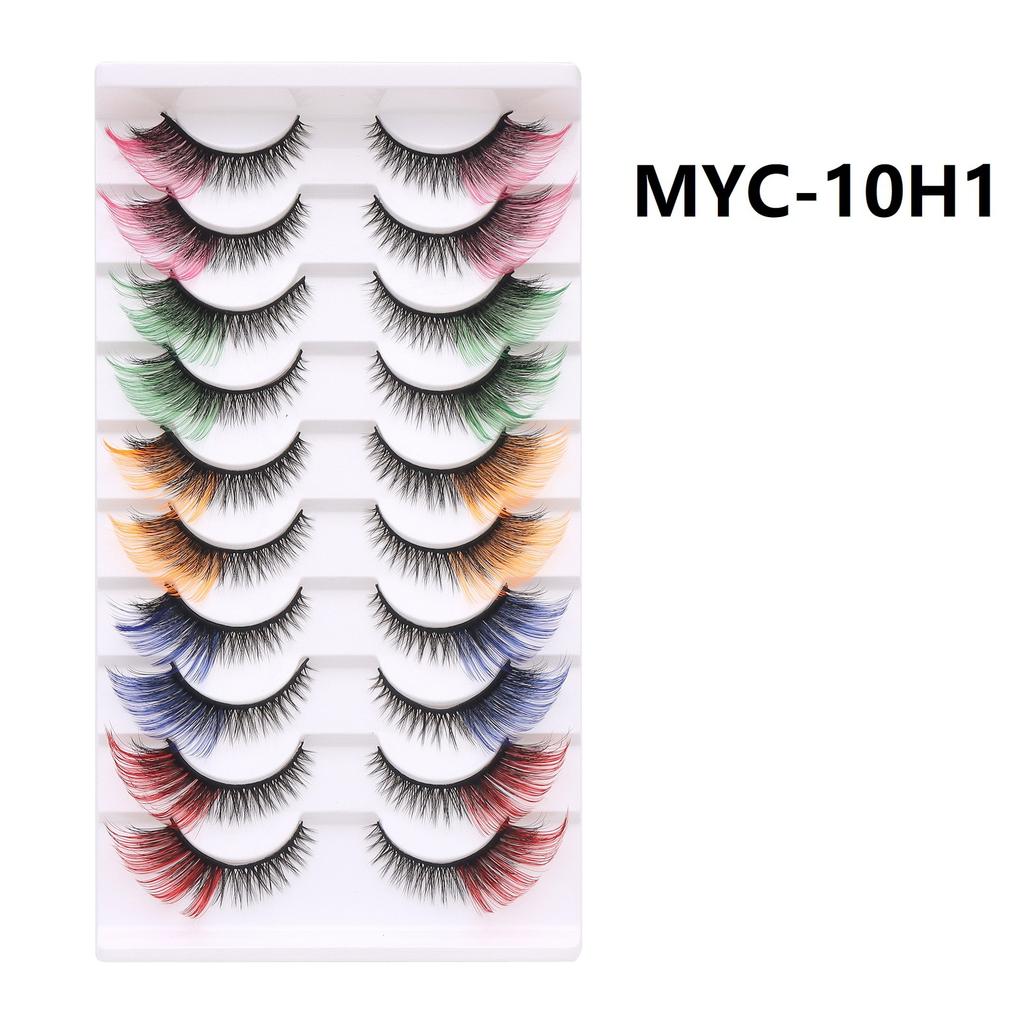 10 Pairs False Eyelashes, Colored Cat Eye Lashes with Black Band, Dramatic Volume Lashes for Party