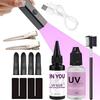 Kit de démarrage pour extensions de cheveux UV Extensions de cheveux invisibles Lampe UV 30g Colle UV 30ml Dissolvant Peigne à sourcils pour usage domestique et en salon