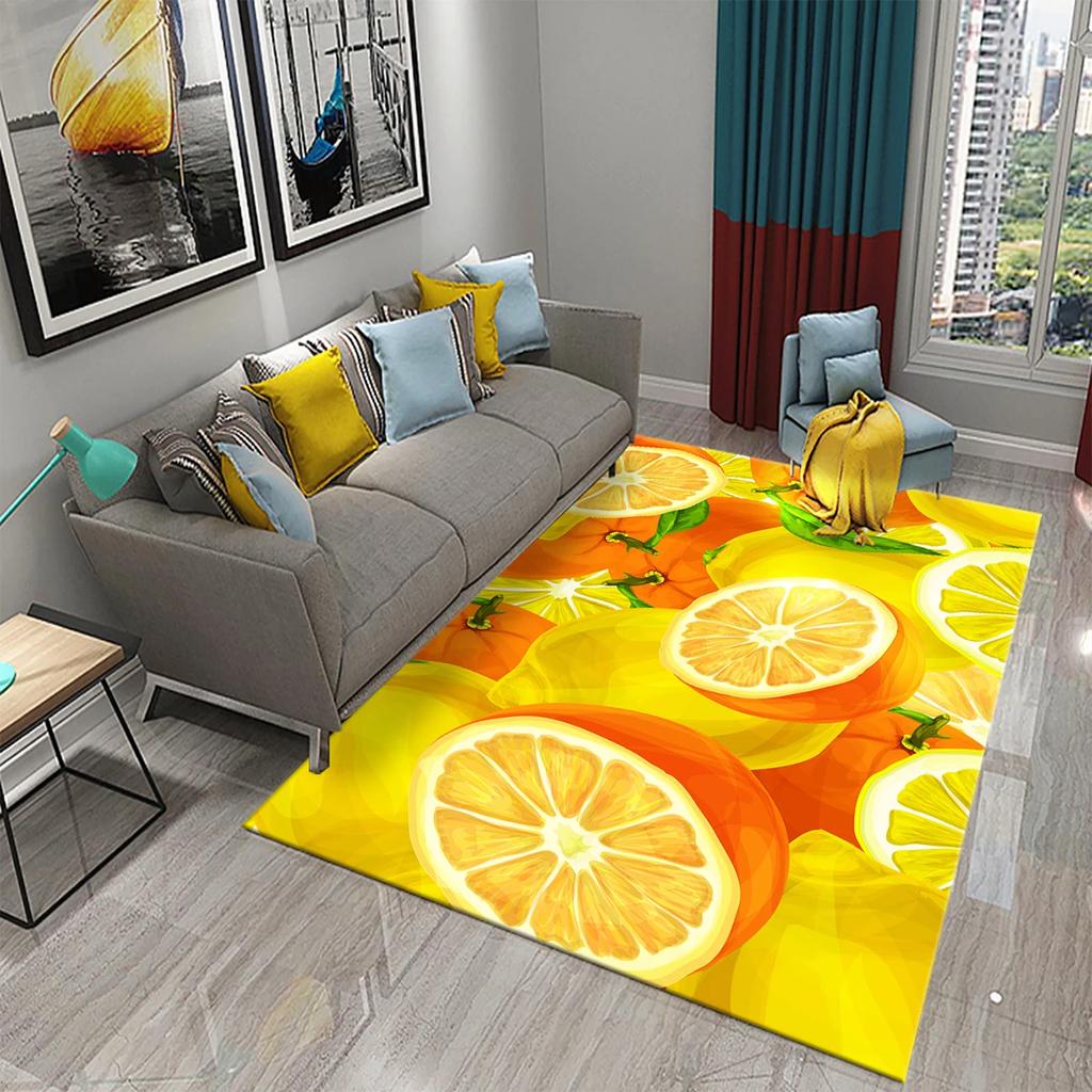 Yellow Lemon Rug Fruit Theme Carpet Pink Background Floor Carpets Bedroom Living Room Rectangle Rugs Decor Door Mat Yoga Mats