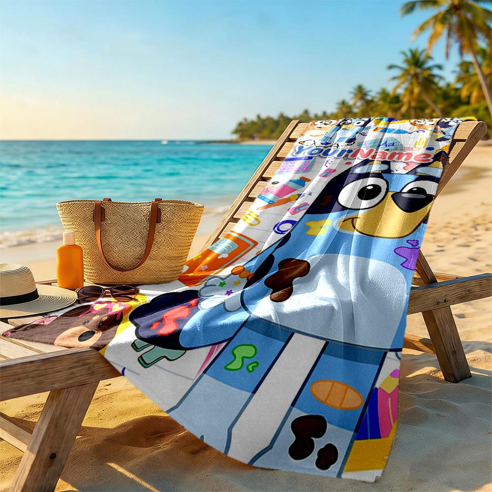 Bluey Customized Name Beach Towel Super Soft & Absorbent Suitable for Swimming Gym Camping Yoga Vacation