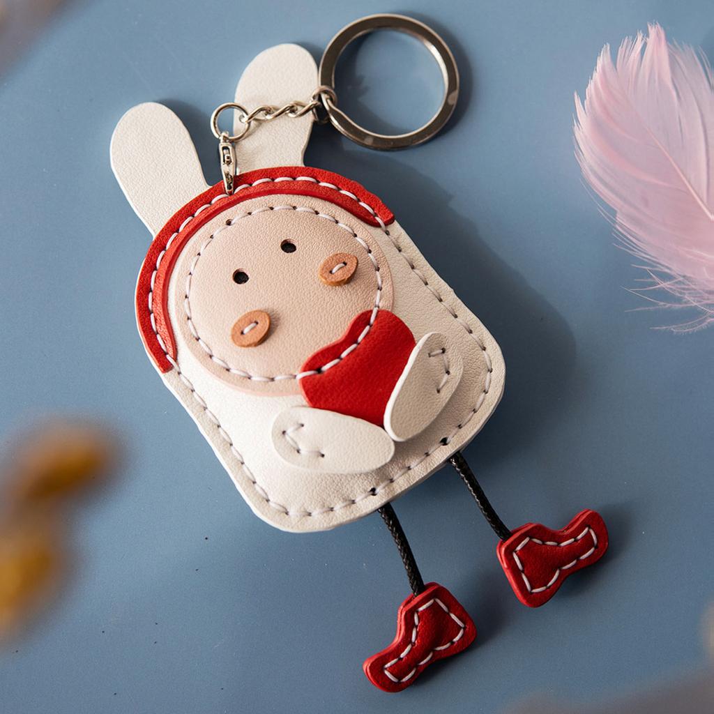 Adorable Rabbit Keychain DIY Craft Set With PU Leather Craft Accessory For Distinctive Purse Decorations