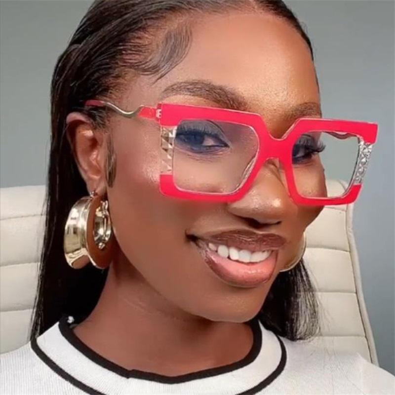 Oversized Square Eyeglass Frames For Women Metal Fashion Computer Optical Lenses Glasses Female Shades Anti-blue Light Spectacle