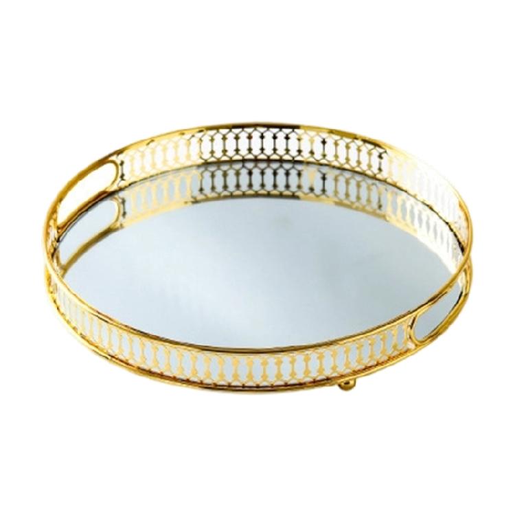 Gold Trimmed Glass Cosmetic Storage Tray Elegant Makeup Perfumes Organizer Metal Construction Display Plate