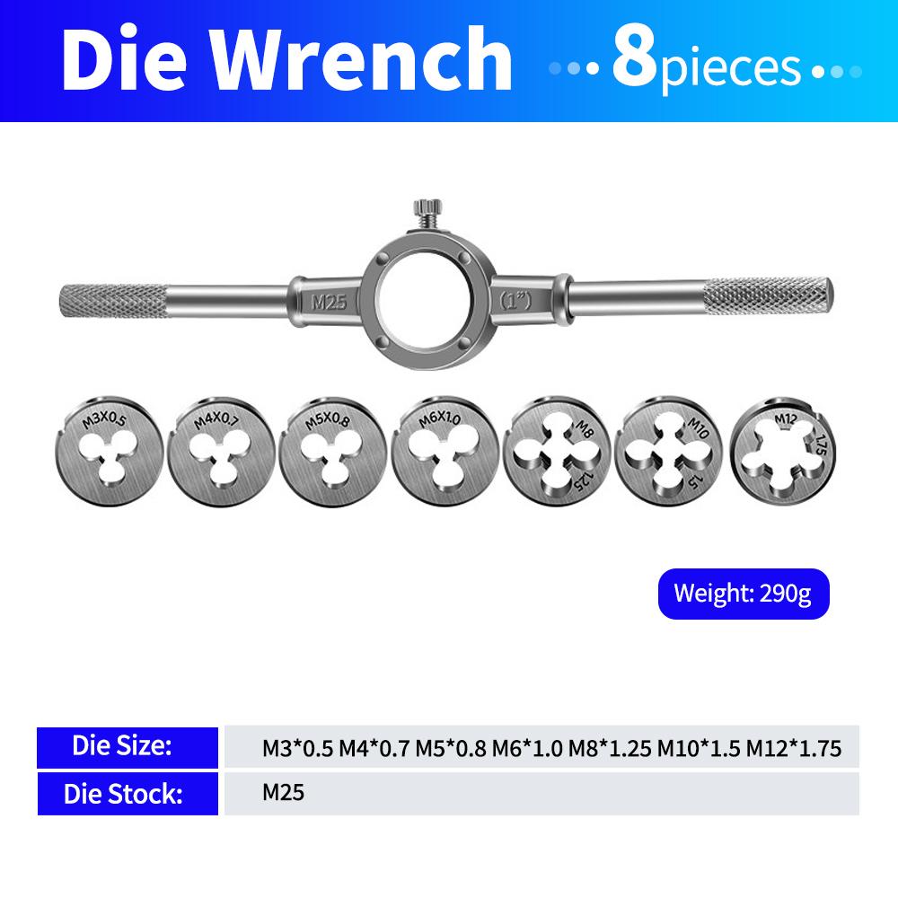12/20/32/40 Stück HSS Gewindebohrer & Schneideisen Satz Handgewindebohrer Schlüssel Metrisches Gewindeschneidwerkzeug Kit M3-M12 65 HRC Schraubengewinde Reparatur