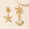 Vintage Exaggerated Beach Style Gold Fan Shell Ear Studs Universal Creative Seashell Star Earrings for Women