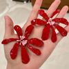 Vintage Red Enamel Large Flower Earrings for Women Europe America Personality Exaggerated Romantic Jewelry Holiday Accessory