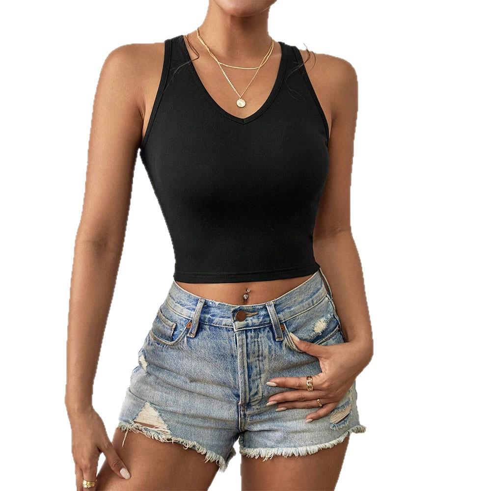 Black Sleeveless Halter Top Women's Summer Back Bow Strap Sexy Slim Vest Big Halter Top