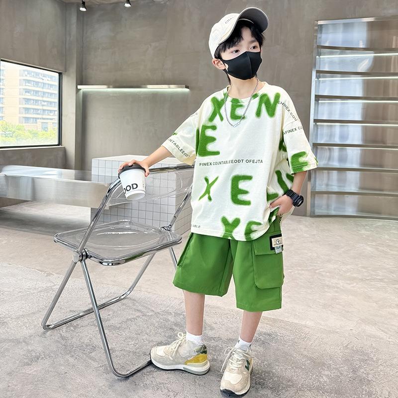 Fashion Tween Boys Summer Sets Clothing Kids Cotton T-shirt Shorts 2 Pieces Tracksuit