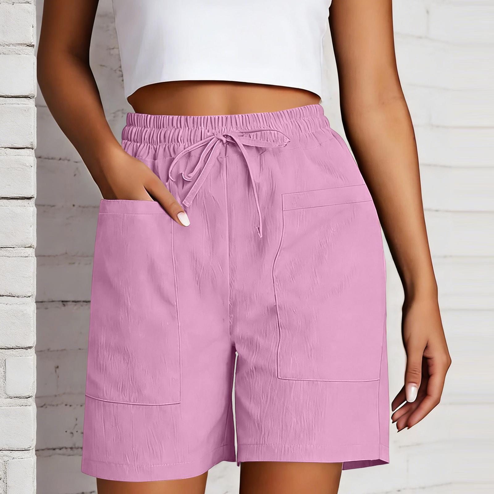 Women s Shorts Casual Summer  Color Beach Loose Pocket Short Skirt Pants S розовый