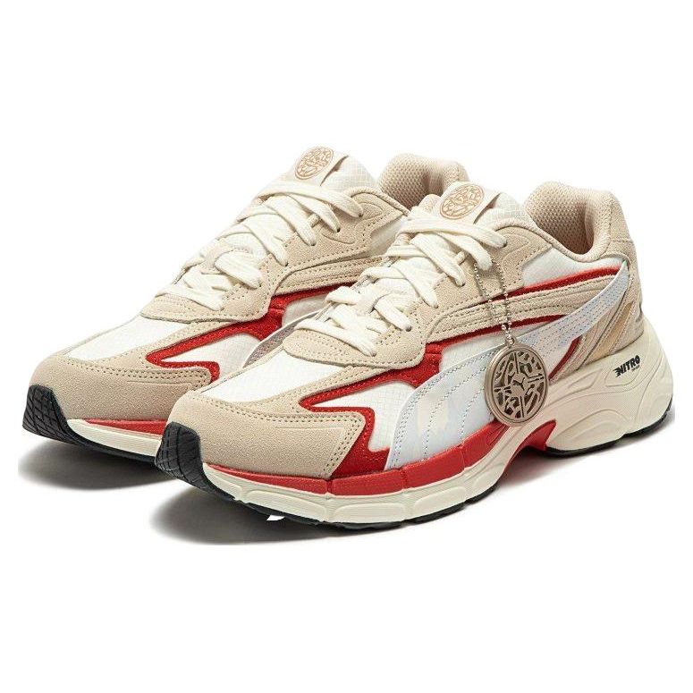 Puma Tevaris Nitro Cny Papermaking Leather Comfortable Versatile Mid-Top Lifestyle Casual Shoes Unisex Casual Shoes Beige Red 392947-02