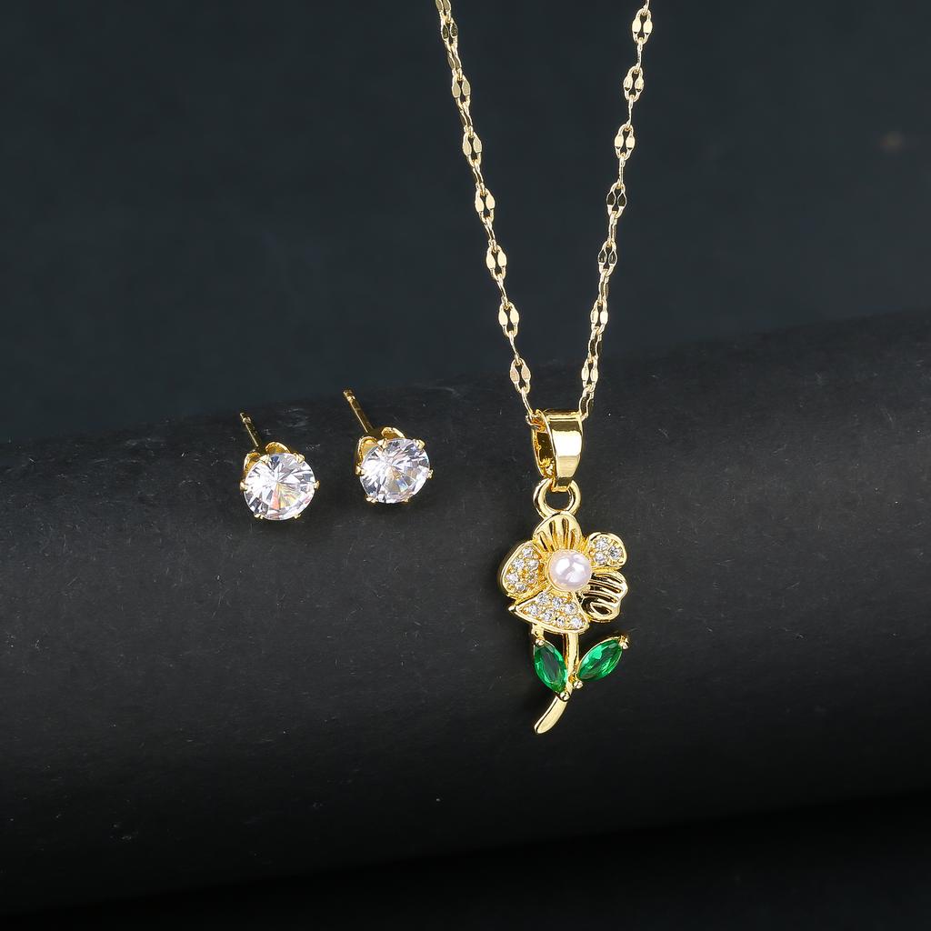 2pcs Sparkling Crystals Botanical Sunflower Necklace Earrings Zircon Set for Woman New Fashion Casual Party Zircon GirlGift