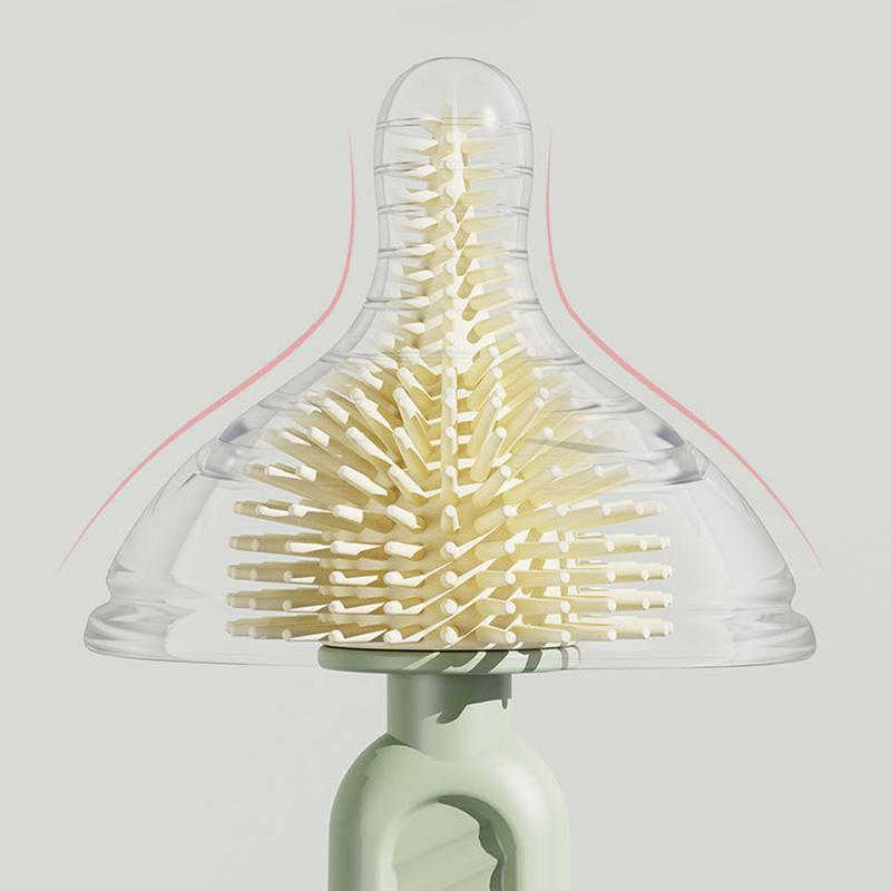 Baby Silicone Bottle Brush Portable Straight Handle Cleaning Tool Set 360° Rotating Drying Rack Combination Bottle Washing Brush