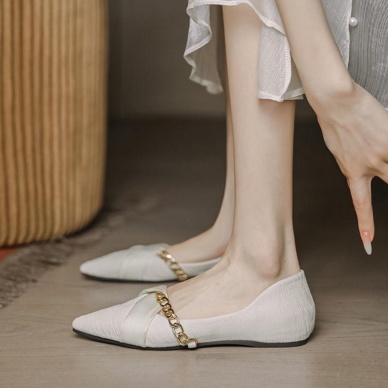 Pointed single shoes women's summer 2025 new soft-soled versatile shoes Xiaoxiangfeng shallow mouth flat shoes French four-season ladyshoes