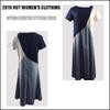 European and American Geometric Patchwork Color Block Irregular Short Sleeve Casual Dress